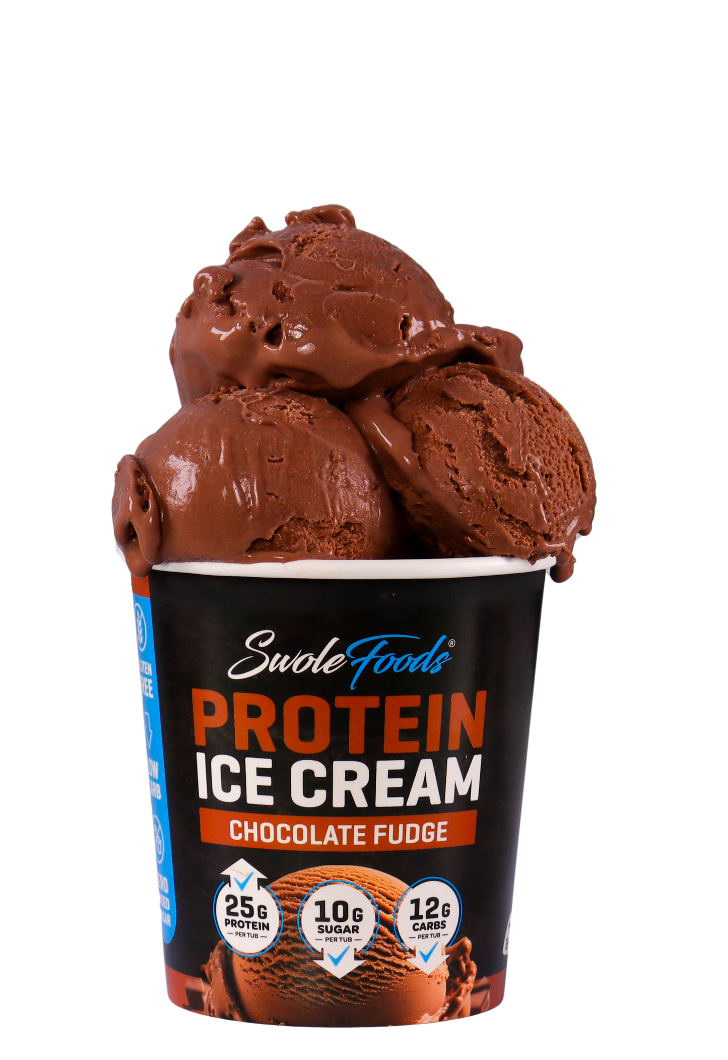 SwoleFood NZ Protein Ice Cream Chocolate Fudge has a deep, rich chocolate flavour with a smooth, creamy texture. A choc lover’s dream, made guilt-free. Packing 25 grams of protein with low sugar!