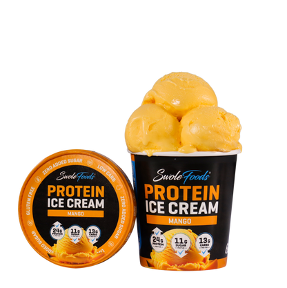 SwoleFood NZ Mango Protein Ice Cream  is a refreshing, tropical burst of mango flavour in every spoonful. Light, fruity, and packed with protein. Packing 24 grams of protein with low sugar & carbs!