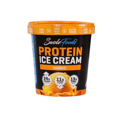 SwoleFood NZ Mango Protein Ice Cream  is a refreshing, tropical burst of mango flavour in every spoonful. Light, fruity, and packed with protein. Packing 24 grams of protein with low sugar & carbs!