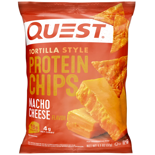 Tortilla Style Protein Chips Nacho Cheese Flavour Snacks available to buy online from SwoleFoods New Zealand. 18g Protein Per Serving!